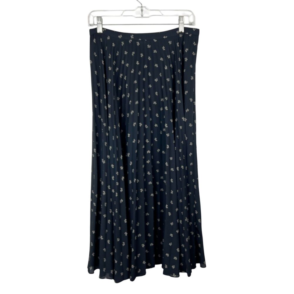 Vince. Skirt Women 6 30 x 32 Black Floral Print Pleated A-Line Midi Casual
